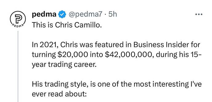 pedma on X 7) The Importance of Patience Trading in general requires patience. But for Chris's style of trading, even more so