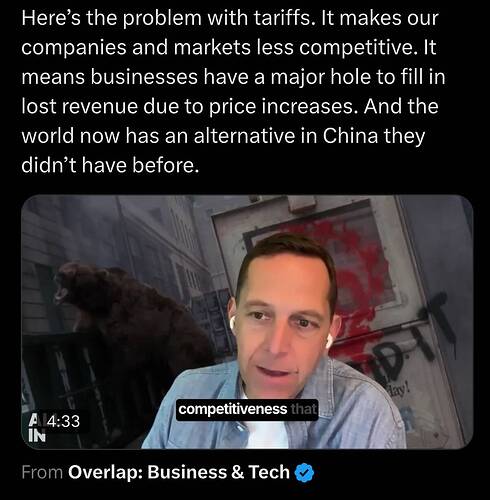 Aaron Levie on X Here’s the problem with tariffs. It makes our companies and markets less competitive. It means businesses hav