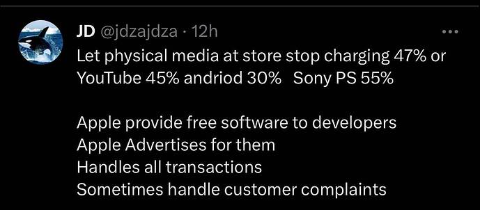 Legends on X @tim_cook Stop charging everyone 30 taxes to develop for your system. Its absurd.  X