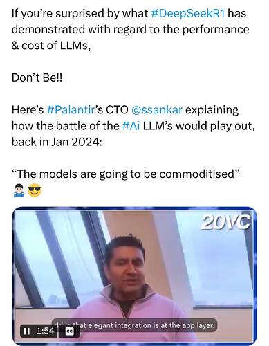 Saumil Shah on X $PLTR If you’re surprised by what #DeepSeekR1 has demonstrated with regard to the performance  cost of L
