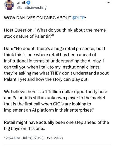 amit on Twitter WOW DAN IVES ON CNBC ABOUT $PLTR Host Question “What do you think about the meme stock nature of Palantir”