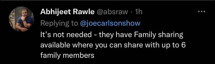 Joseph Carlson on Twitter Apple TV+ has the best anti-password sharing of any streaming service. Nobody wants to share their A2