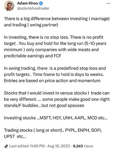 Adam Khoo on X There is a big difference between investing ( marriage) and trading ( swing partner) In investing, there is no