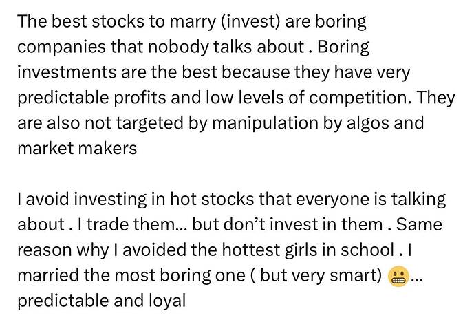 Adam Khoo on X The best stocks to marry (invest) are boring companies that nobody talks about . Boring investments are the bes