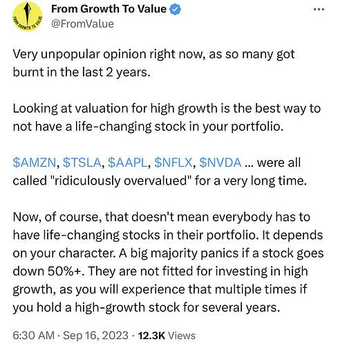 From Growth To Value on X Very unpopular opinion right now, as so many got burnt in the last 2 years. Looking at valuation for